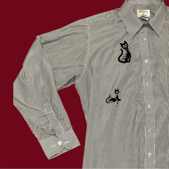 Vintage Women’s Blouse Black & White Striped w/ Sequin & Embroidered Cats - Picture 4 of 10